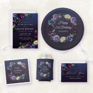 Invitación Moody Purple Flowers 21ª Fiesta de cumpleaños