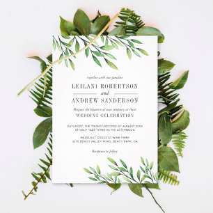 Invitación Boho Watercolor Greenery Elegante Clásico