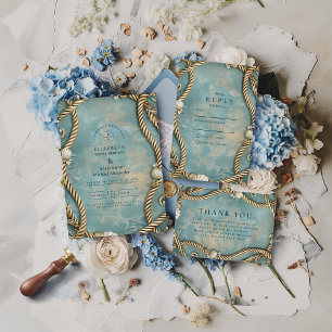 Tarjeta De Agradecimiento Boda Vintage Costera con Cuerda Oceánica