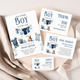 Tarjeta De Agradecimiento Boho Clothesline Blue Boy Baby Shower