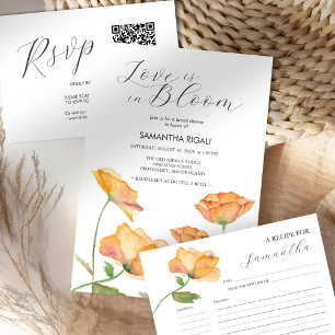 Invitación El Amor Está En Bloom Bridal Shower Naranja Floral