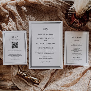 Invitación Gertrude Boda elegante clásica blanca y negra
