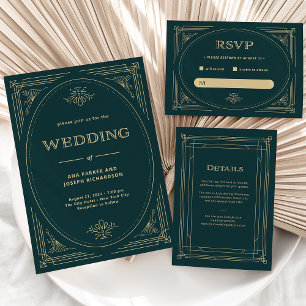 Invitación Deco moderno   Boda de Esmeralda Green y Champagne