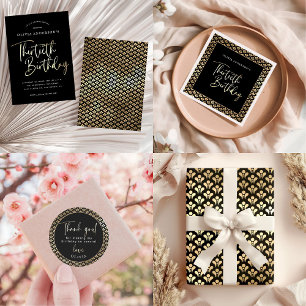 Hoja De Papel De Regalo Elegante Art Deco Black and Gold Birday Party