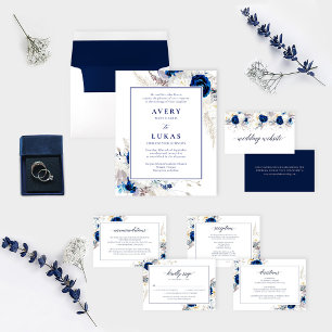 Invitación Elegante Boda de flores azules y blancas