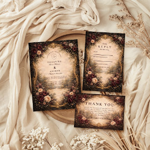 Reserva La Fecha Boda floral barroca oscura