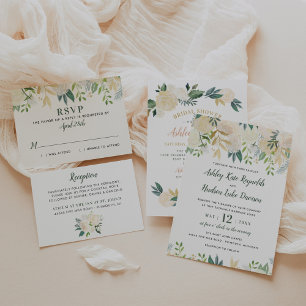 Invitación Rústico elegante crema dorada Boda de la vegetació