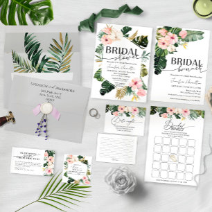 Invitación Palm Deja Hibiscus Tropical Floral Brigada