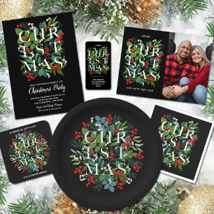 Tarjeta Festiva Elegantes NAVIDADES Greenery Photo Holiday Card