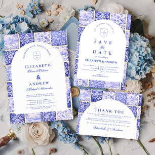 Invitación Parche de Porcelana Delft Azul Boda
