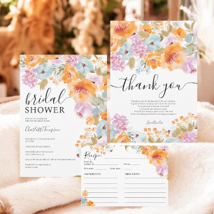 Tarjeta De Agradecimiento Ducha nupcial con acuarela floral Boho pintado a m