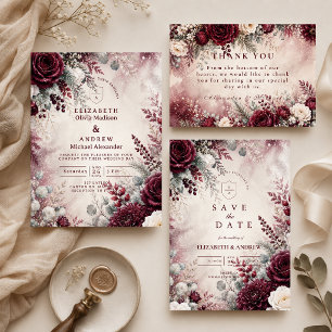 Tarjeta De Agradecimiento Elegante Boda de Invierno Burgundy