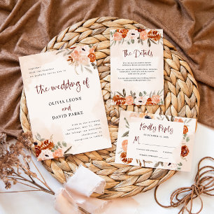 Invitación Naranja ruso Boho   Boda Rubor de acuarela