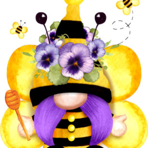Invitación Bee Gnome en Baby Shower con flores moradas y amar
