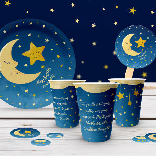 Plato De Papel Estrella pequeña de la Marina Blue Gold Twinkle