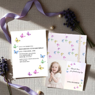 Tarjeta De Agradecimiento Cumpleaños de las Mariposas Coloridas