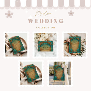 Tarjeta De Agradecimiento Boda Islámica Vintage en Jardín Verde Turquesa