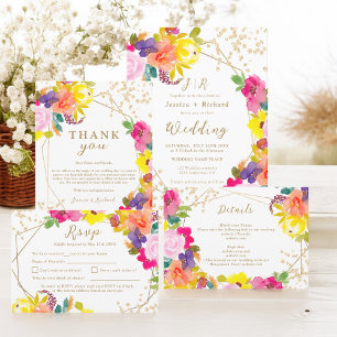Invitación Purpurina de oro boda de fotografía floral audaz