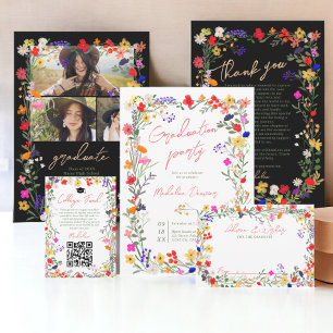 Tarjeta De Agradecimiento Moderna moda boho brillante flores silvestres grad