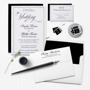 Invitación Boda blanco negro moderno y elegante