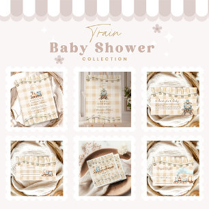 Tarjeta De Recepción Registro de Baby Shower del tren de acuarela neutr