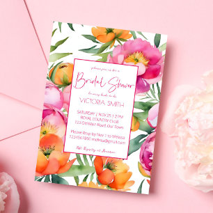 Invitación Pimenta magenta rosa peach peonías elegantes de la