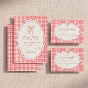 Invitación Ducha de Bebé Alegre Caramelo de Caña Rosa y Rojo