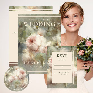 Pegatina Redonda Elegantes Rosas de la Antigüedad, Boda