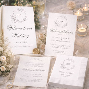 Invitación Clásico Monograma de Apellido con Corona Floral pa