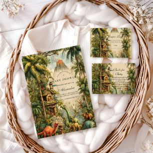 Tarjeta De Recepción Sorteo de pañales para baby shower de dinosaurios 