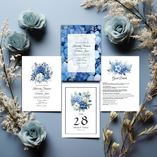 Tarjeta De Mesa Boda floral de color azul turbio