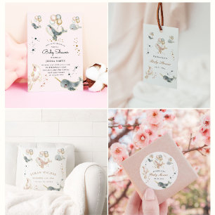Invitación Baby Shower Virtual De Ballenas Y Estrellas Mágica