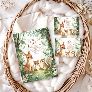 Tarjeta De Recepción Watercolor Woodland Oh Deer Diapper Raffle