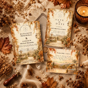 Tarjeta De Agradecimiento Boda Romántica de Otoño al Aire Libre