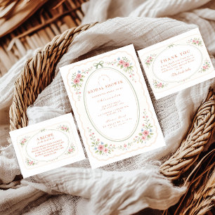Tarjeta De Agradecimiento Lluvia de Novia Floral Folk Vintage