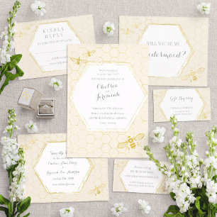 Invitación Oh Honey Bee Cream Gold Custom Wedding