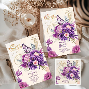 Tarjeta De Recepción Mariposa Morado Floral Chica Rosa Diapper Raffle