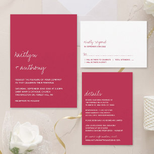 Invitación Todo En Uno Guión moderno Viva Magenta Boda minimalista
