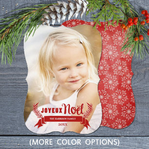 Tarjeta Festiva Elegante Joyeux Noel Rustic Snowflakes Photo Black