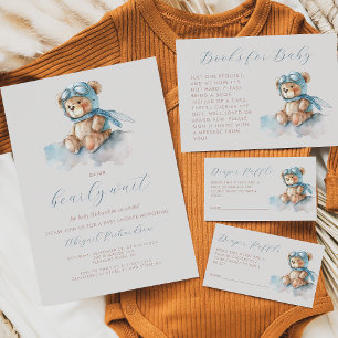 Invitación Cuidada Azul Acuarela Teddy Bear Boy Baby Shower