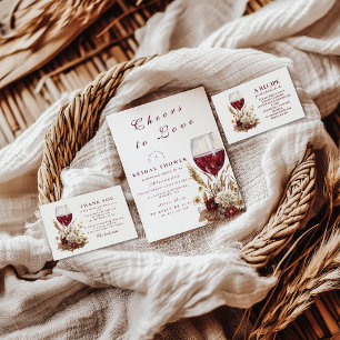 Invitación Copa de Vino de Borgoña Floral Despedida de Solter