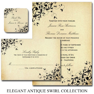 Elegantes invitaciones de boda de Swirls Antiguas