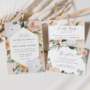 Invitación Con Relieve Metalizado Boda floral geométrica moderna boho