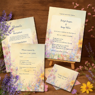 Invitación Pastel Wildflower Meadow Barn Boda