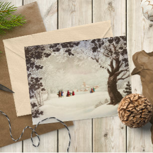 Postal Festiva Vieja escena de invierno de Navidades victorianos