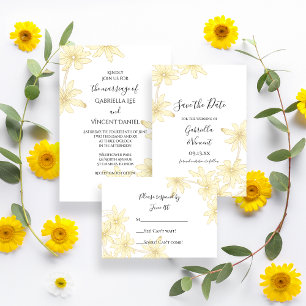 Invitación Daisies amarillos claros sobre Boda blanco