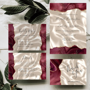Tarjeta De Recepción Detalles de Boda de Seda Marfil con Ágata de Oro d