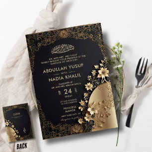 Invitación Royal y Luxurious Golden Floral Islamic Boda