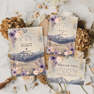 Tarjeta De Agradecimiento Boda de montaña con flores silvestres de lavanda