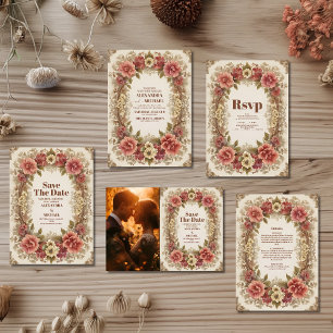 Tarjeta De Recepción Boda de Ornamentos Florales de Royal Victorian